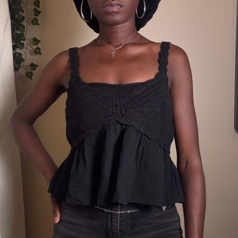 Black Crochet Babydoll Cami Top